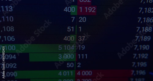 Computer monitor displays dynamic economic indicators, illustrating modern online trading and asset management