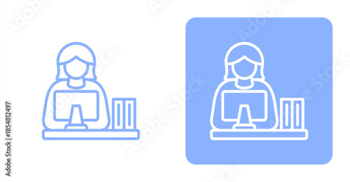 Engaged Employee Line , Two-tone color and contrasting background icon illustration