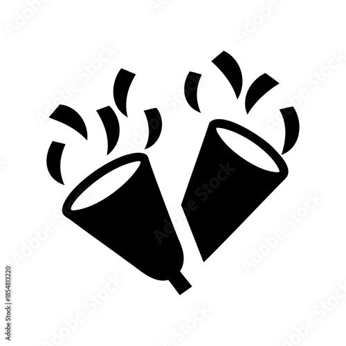 Festive illustration of two party poppers exploding with confetti in celebration