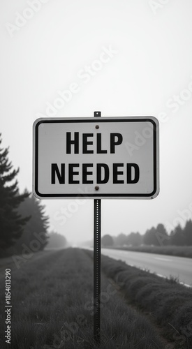 Sign that says help needed on the side of the road