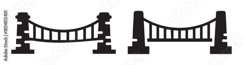 Two stylized suspension bridge icons represent connection and infrastructure, symbolizing travel, engineering, and architectural design in a clean, graphic illustration.