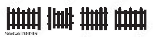 Picket fences vector illustration set featuring various styles of wooden garden barriers, perfect for design elements and decorative borders.