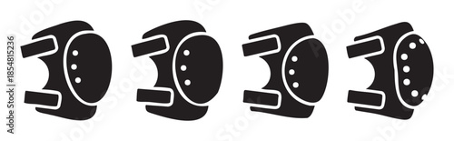 Protective knee and elbow pads icon set vector illustration depicting essential safety gear for sports, skateboarding, and rollerblading.