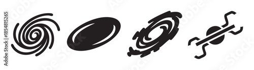 Abstract shapes collection featuring various stylized spirals, an oval form, and other unique geometric designs suitable for modern graphic elements and conceptual illustrations.