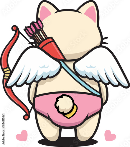 Adorable Cupid Cat Valentine Illustration