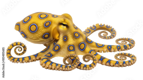 Bilde på lerret Blue-ringed octopus isolated PNG on transparent background, venomous sea animal