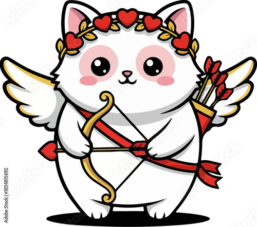 Cute Cupid Cat Valentine Illustration