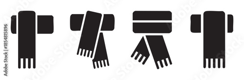 Winter scarf icons set with various styles and folded positions, representing cold weather clothing accessories for fashion and warmth.