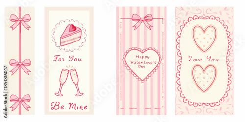 Charming vintage style bookmarks with hearts cakes and romantic valentine s themes