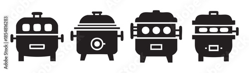 Four distinct outdoor barbecue smokers and grills icon set, perfect for cooking delicious food, entertaining guests, and enjoying outdoor gatherings.