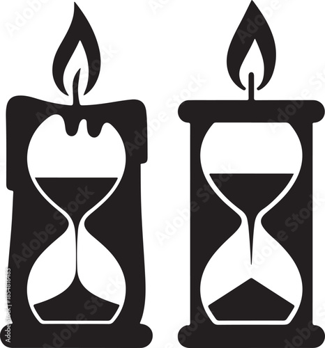 Black and white hourglass candle icon symbolizing time and mortality