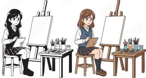 Young artist creating masterpiece in cozy studio with blank canvas