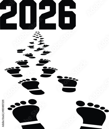 Futuristic footprints leading to 2026 with bold vision