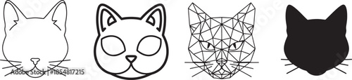 Cat face icon set with thin line bold outline geometric and silhouette styles suitable for pet logos animal apps cute mascots and modern vector design systems