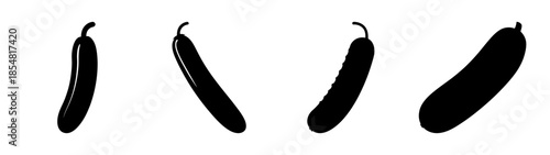 Four black eggplants arranged in a row