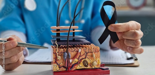 Tableau sur toile Oncologist skin anatomy and black ribbon oncology melanoma and skin cancer conce
