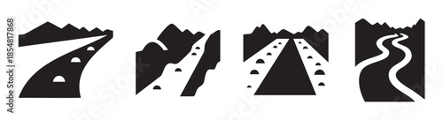 Mountain road path journey travel icon set illustration featuring different scenic routes and winding pathways through natural landscapes.