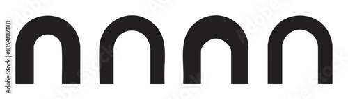 Four black geometric arch shapes create a minimalist repeating pattern, forming a stylish and contemporary abstract design element suitable for various creative projects.
