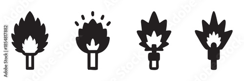 Four stylized torch icons representing light, warmth, and energy, presented in a simple black and white graphic design for various digital applications.