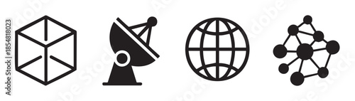 Technology data communication global network connection icons representing digital infrastructure, worldwide connectivity, and advanced information systems in a modern digital age.