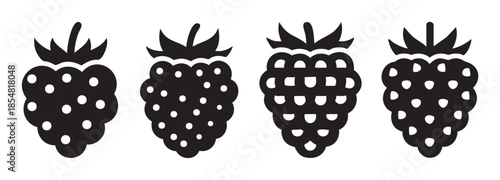 Four stylized berry icons representing delicious and healthy fruit, perfect for web design, app interfaces, or various graphic projects.