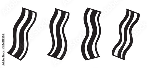 Four stylized graphic bacon strips are arranged vertically, depicting a delicious breakfast food item in a simple, clean vector illustration.