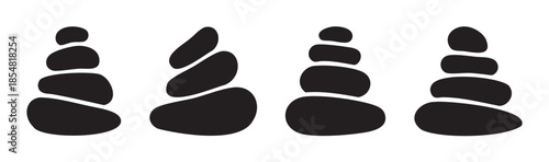 Four stacked smooth organic pebbles form a serene and balanced minimalist silhouette vector illustration representing harmony and tranquility.