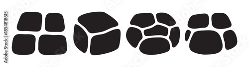 Abstract black organic shapes with varying internal structures arranged horizontally creating a modern and versatile graphic design element for creative projects.