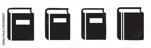 Four minimalist book icons representing literature and knowledge are neatly arranged in a row, symbolizing learning, education, and storytelling.