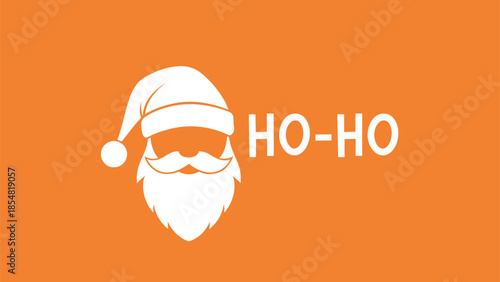 White silhouette of Santa Claus beard and hat with ho-ho text isolated on a bright orange background for christmas.