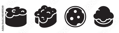 Sweet desserts and baked goods icons featuring various delicious treats like cupcakes, cookies, and muffins in a minimalist black and white style.