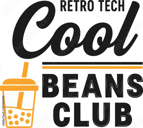 Retro Tech Cool Beans Club vector typography design white black orange on transparent background for geek apparel t-shirt sticker print community gift creative svg