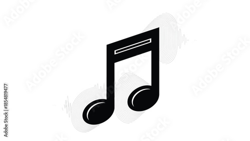 Large black musical eighth note symbol with abstract line effects isolated on a clean white background for design.
