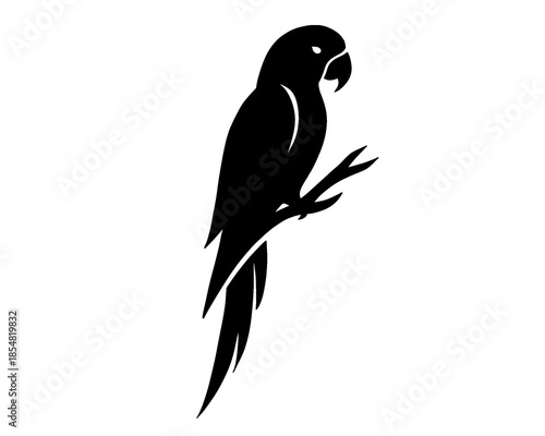 black logo of a parrot perched on a branch
