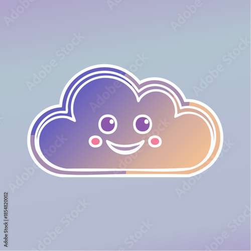 Cartoon cloud with a smiling face and rosy cheeks on a gradient background.