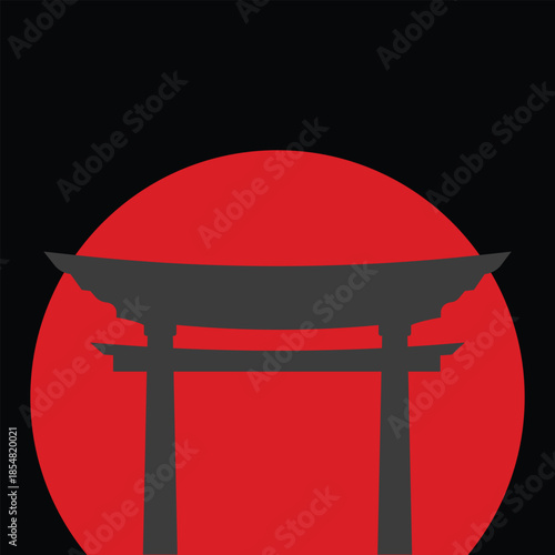 Traditional Japanese torii gate vector illustration isolated on background. Symbol of Shinto shrine and Japanese culture in flat minimalist style. Travel, religion, heritage, and cultural landmark des