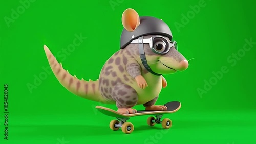 Wallpaper Mural Cute cartoon animal character with helmet and glasses riding a skateboard on a vibrant green background Torontodigital.ca
