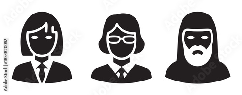 Three distinct professional avatar icons representing various individuals, including modern businesswomen and a traditional wise figure, symbolizing diverse roles, expertise, and demographics.