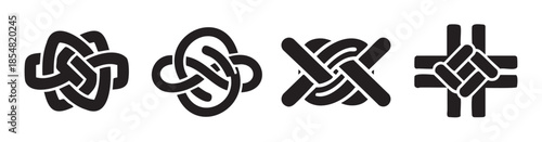 Intricate knot symbols vector illustration set featuring various interwoven patterns and decorative elements suitable for design projects and cultural themes.