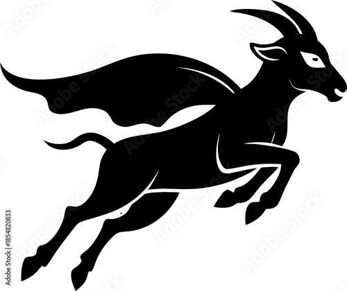 Goat superhero flying in the sky silhouette vector black , white background 