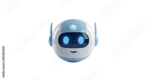 Robot with blue color and smiling face shows friendly design for technology and innovation in modern toys and gadgets