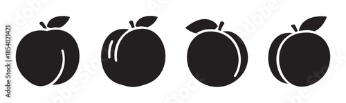 Four black plum fruit icons with subtle variations in design are presented in a clean, minimalist style, perfect for various digital and print applications.