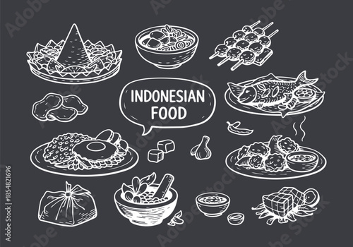 Hand-drawn Sketch Collection of Indonesian Food