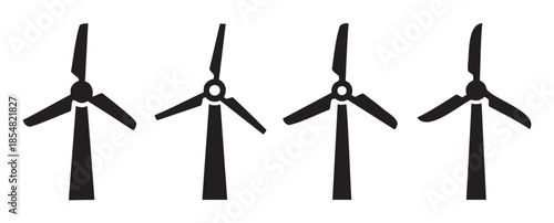 Four wind turbines icons representing clean energy and sustainable power generation, symbolizing environmental protection and renewable resources.