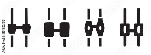 Audio mixer fader controls vector icon set illustrating various slider designs for sound engineering, music production, and digital audio workstation interfaces.
