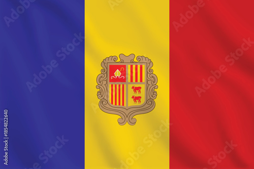 3d illustration waving flag of Andorra. Vector flag of Andorra. Symbol of Andorra.