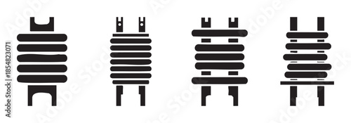 Electrical insulators industrial components vector silhouette icon collection showcasing various designs for power transmission and electrical systems.