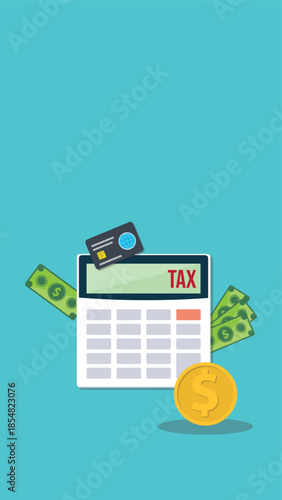 Calculator with money concept income tax calculation. Calculating income tax payment, business, finance and investment concept.	