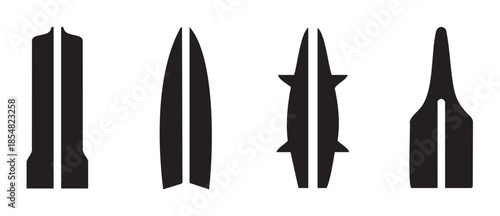 Four stylized nibs featuring distinct tip designs, including sharp, pointed, and broader forms, presented as minimalist black vector shapes in a clean graphic layout.