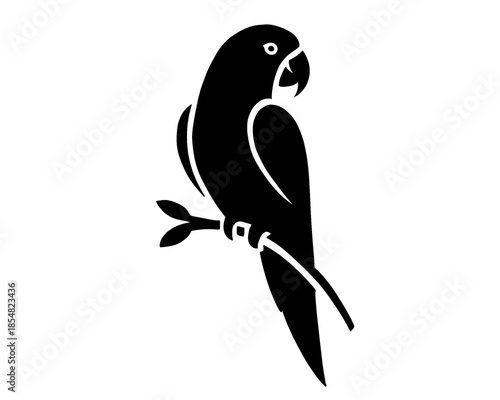 silhouette of a parrot perched on a branch, vector illustration, style 3
